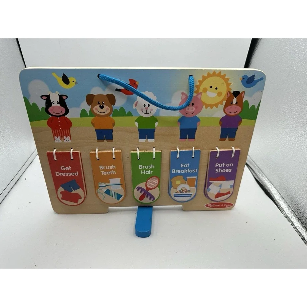Melissa & Doug Wooden My Daily Routine Chart Hands On Learning Night Day